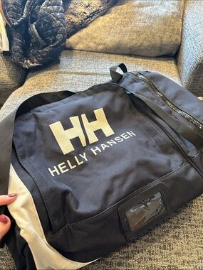 Helly Hansen Black Duffel Bag with White Logo and Beige Accents